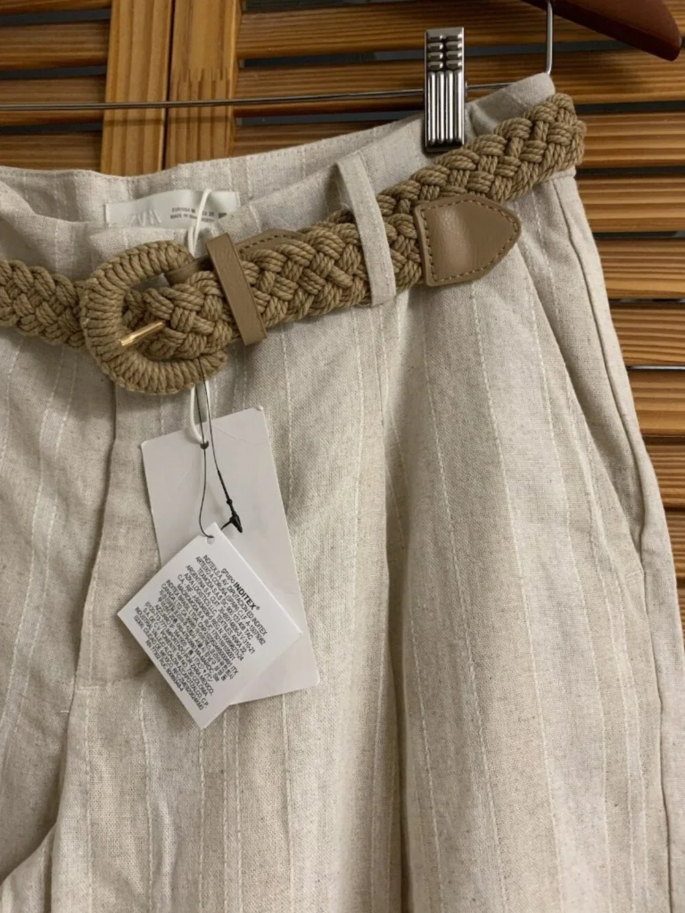 ZARA WOMENS STRIPED WIDE LEG PANTS WITH BELT STRIPED/4387/057 Sz M